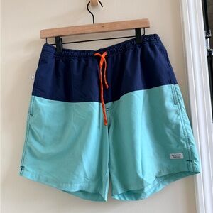 Burton Men's Swim Shorts - Navy and Aqua with Orange Accent